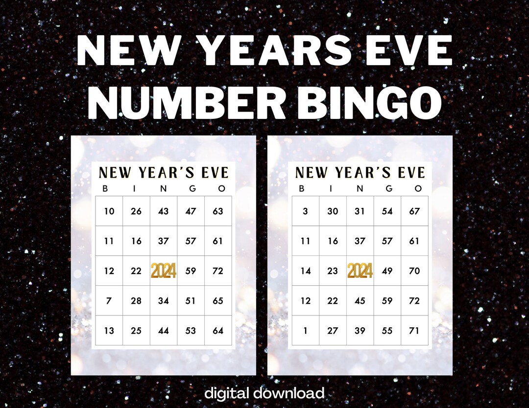 New Years Eve Bingo Game With Numbers | 100 Cards | White Theme ...