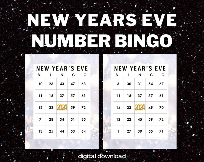 New Years Eve Bingo Game with Numbers | 100 Cards | White Theme | Digital Download