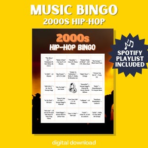 Juego de bingo con música hip hop de los años 2000 / Juego de bingo para cantar / 30 tarjetas únicas con lista de reproducción de Spotify