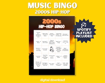 2000s Hip Hop Music Bingo: 30 Unique Cards  with Playlist (PDF Format, Digital Download)