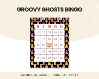 Groovy Ghosts Halloween Bingo | 100 Unique Number Bingo Cards | Print and Play