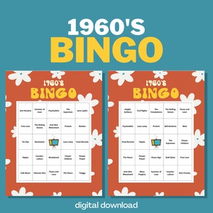 1960s Bingo Game: Flower Power Party, 30 Unique Cards (Digital Download)