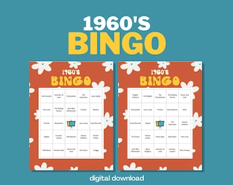 1960s Bingo Game: Flower Power Party, 30 Unique Cards (Digital Download)