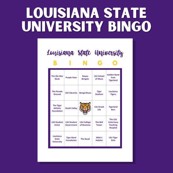 Louisiana State University Bingo: Fun for Alumni, Students, Friends, Family, & Fans | Digital Download | 30 Unique Cards | PDF