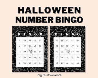 Halloween Bingo Game with Numbers | 100 Cards | Skeleton Theme | Digital Download