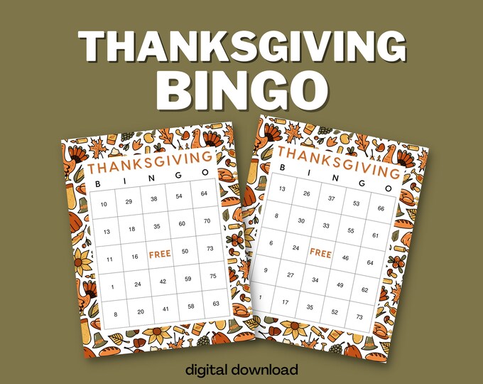 Thanksgiving Bingo with Numbers - 100 Unique Cards - Brown and Orange Theme - Digital Download