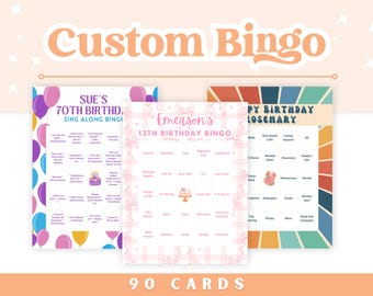 90 Personalized Custom Digital Bingo Cards for Celebrations: Birthdays, Weddings, Graduations, Parties & More
