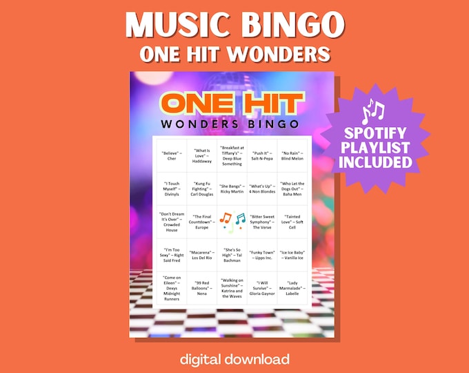 One Hit Wonders Bingo – 30 Cards Featuring Iconic One-Hit Songs