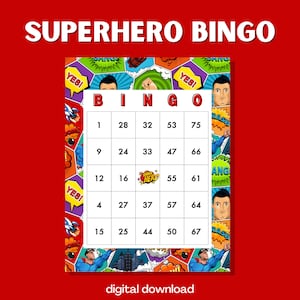Superhelden Bingo Spiel | 100 Digitale Karten | Heroisches Thema | Sofortdownload | Spannende Familienaktivität | Gesellschaftsspiel
