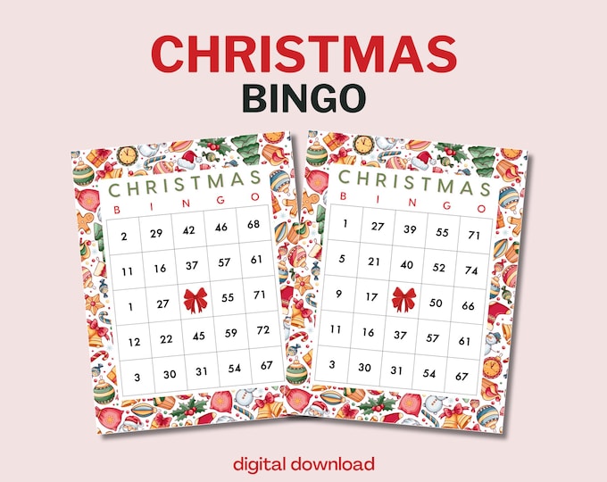 Christmas Bingo with Numbers - 100 Unique Cards - [#4] Cartoon Theme - Digital Download