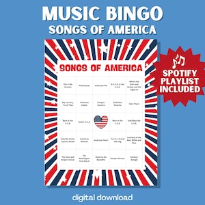 Songs of America BINGO – 30 Patriotic Bingo Cards with American Playlist for 4th of July, Veterans, Memorial Day & More