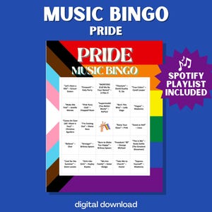 Bingo musical Pride - 30 cartes de bingo imprimables avec des hymnes LGBTQ+ emblématiques pour les fêtes de la fierté, les défilés et les célébrations