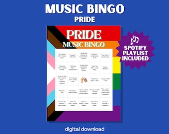 Pride Music Bingo: 100 LGBTQ+ Anthem Printable Cards with Playlist (PDF Format, Digital Download)