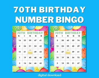70th Birthday Bingo Game with Numbers | 100 Cards | Digital Download