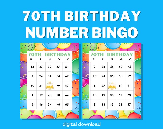 70th Birthday Bingo Game with Numbers | 100 Cards | Digital Download