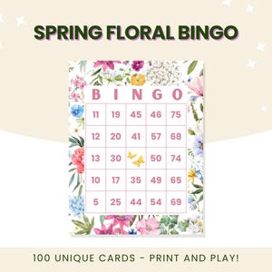 Vårblommiga bingokort | 100 unika nummerbingokort | Skriv ut och spela