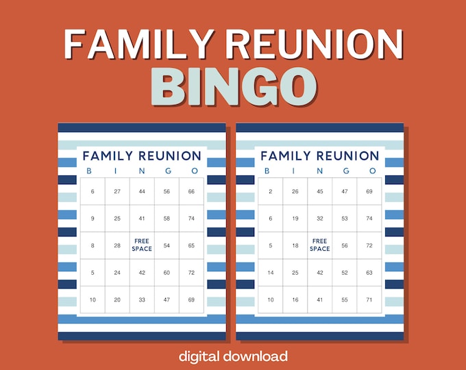 Family Reunion Bingo with Numbers - 100 Unique Cards - Digital Download