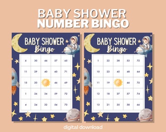 Baby Shower Bingo with Numbers - Outer Space - 100 Unique Cards - Digital Download
