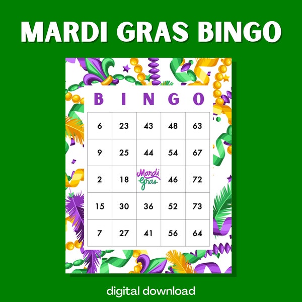 Mardi Gras Bingo Game | 100 Festive Cards | Carnival Theme | Instant Digital Download | Fun Party Activity