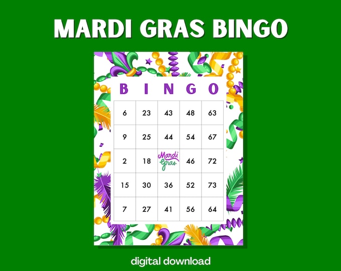 Festive Mardi Gras Bingo: 100 Carnival-Themed Cards for Fat Tuesday Celebrations | Digital Download