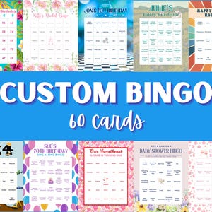 60 tarjetas de bingo digitales personalizadas para celebraciones: cumpleaños, bodas, graduaciones, fiestas y más