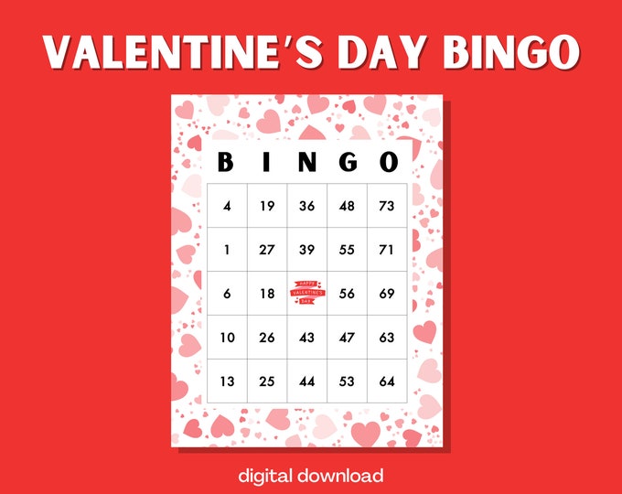 Valentine's Day Bingo Game | 100 Digital Cards | Romantic Theme | Instant Download | Fun Party Activity