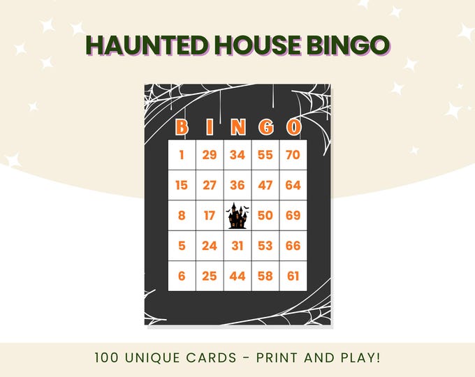 Haunted House Bingo | 100 Unique Number Bingo Cards | Print and Play