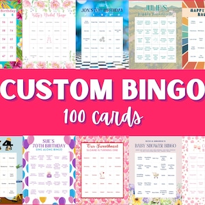 100 Personalized Custom Digital Bingo Cards for Celebrations: Birthdays, Weddings, Graduations, Parties & More