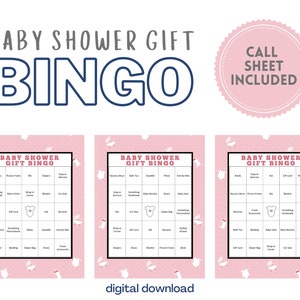 Bingo de regalo para baby shower - Diseño rosa para niña / 30 cartas únicas / 2-30 jugadores