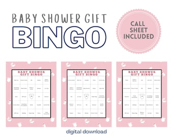 Baby Shower Gift Bingo - Girl Pink Design | 30 Unique Cards | 2-30 Players