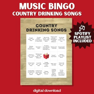 Country Drinking Songs Music Bingo – 30 unieke kaarten met Spotify-afspeellijst voor Honky-Tonk-feesten en countryfans