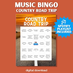 Bingo à musique Country Road Trip : 30 cartes uniques avec liste de lecture pour les amateurs d'aventures sur la route et de musique country