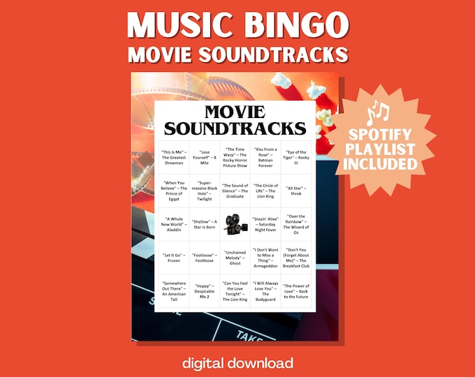 Movie Soundtracks Bingo – 30 Cards Featuring Soundtracks from Iconic Film Hits
