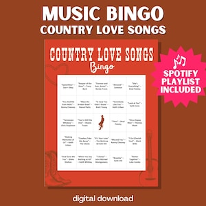 Bingo musical avec chansons d'amour country : 30 cartes uniques avec liste de lecture Spotify pour les soirées romantiques et les amateurs de musique country