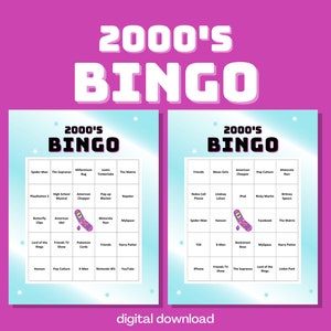 Bingo del 2000 - Lleno de nostalgia del 2000 - Hasta 30 jugadores - 30 cartas únicas - Descarga digital