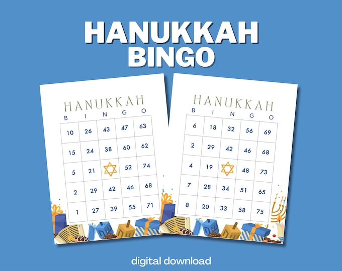 Hanukkah Bingo with Numbers - 100 Unique Cards - Star Design - Digital Download
