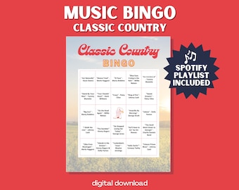 Classic Country Music Bingo Game | Sing Along Bingo | 30 Unique Cards with Spotify Playlist