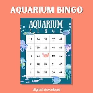 Aquarium Bingo / 100 cartas únicas inspiradas en el océano / Splashy Bingo Fun / Descarga digital instantánea