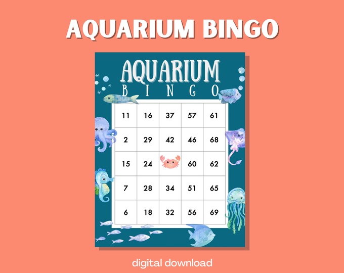 Aquarium Bingo | 100 Unique Ocean-Inspired Cards | Splashy Bingo Fun | Instant Digital Download