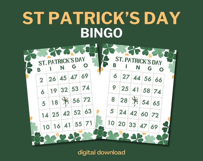 St Patricks Day Bingo with Numbers - 100 Unique Cards - Digital Download