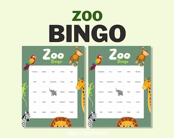 Zoo Bingo Game - Zoo Animal Party Activity - Up to 30 Players - 30 Unique Cards - Digital Download