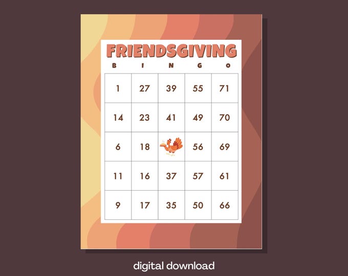 Friendsgiving Bingo Game - Waves Design | 100 Unique Cards | Instant Digital Download