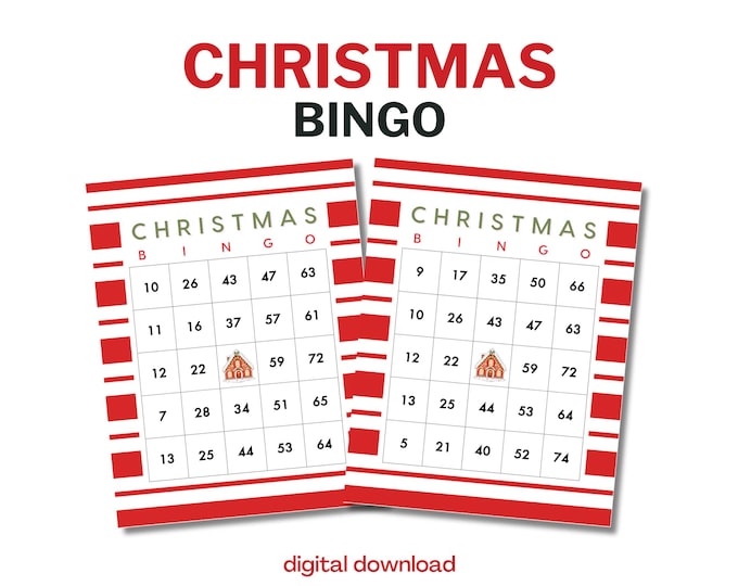 Christmas Bingo with Numbers - 100 Unique Cards - [#3] Candy Stripe Theme - Digital Download