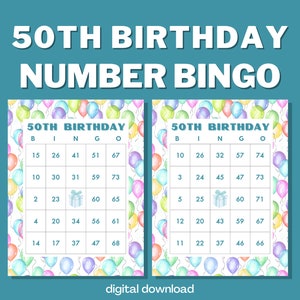 50th Birthday Bingo Game with Numbers | 100 Cards | Digital Download