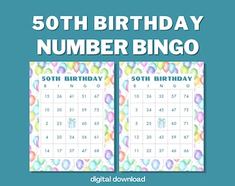 50th Birthday Bingo Game with Numbers | 100 Cards | Digital Download