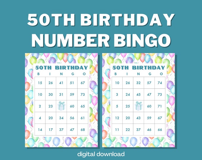 50th Birthday Bingo Game with Numbers | 100 Cards | Digital Download