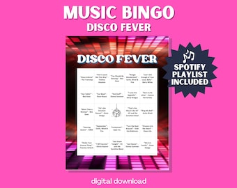 Disco Fever Music Bingo Game | Sing Along Bingo | 30 Unique Cards with Spotify Playlist