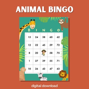 Gioco Bingo a tema animali dello zoo / 100 carte stampabili / Design divertente della fauna selvatica / Download digitale istantaneo / Attività per famiglie