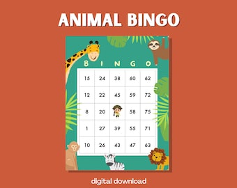 Zoo Animal Themed Bingo Game | 100 Printable Cards | Fun Wildlife Design | Instant Digital Download | Family-Friendly Activity