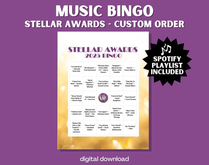 Custom - Stellar Awards Music BINGO – 100 Bingo Cards with Classic Hymns & Gospel Favorites inspired by the 2025 Stellar Awards